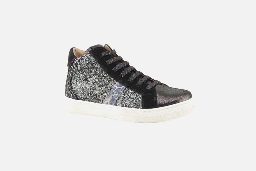 Girls Romagnoli | Romagnoli - Odeline Noir Glitter Lace-Up Boots On Labotte
