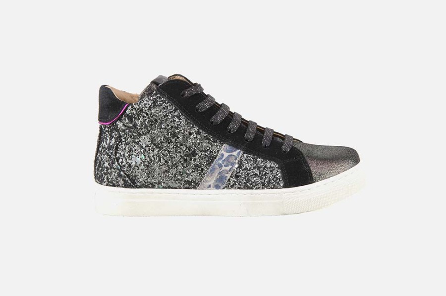 Girls Romagnoli | Romagnoli - Odeline Noir Glitter Lace-Up Boots On Labotte