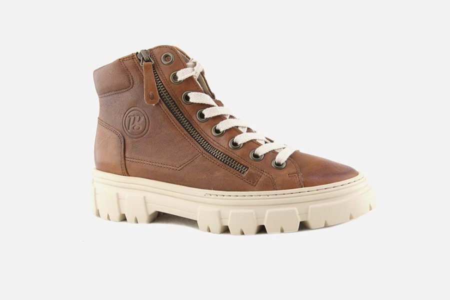 Women Paul Green | Paul Green - Powder Tan Vintage Lace-Up Boots On Labotte