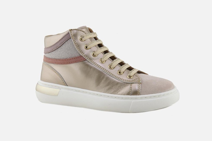 Girls Romagnoli | Romagnoli - Osakina Taupe Glitter Lace-Up Boots On Labotte