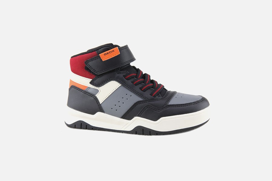 Boys Geox | Geox - Perth Black Orange Lace-Up Boots On Labotte