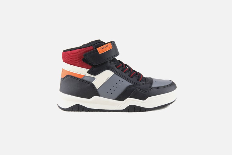 Boys Geox | Geox - Perth Black Orange Lace-Up Boots On Labotte