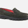 Women Pas de Rouge | Pas De Rouge - Mocky Dark Olive Loafers On Labotte
