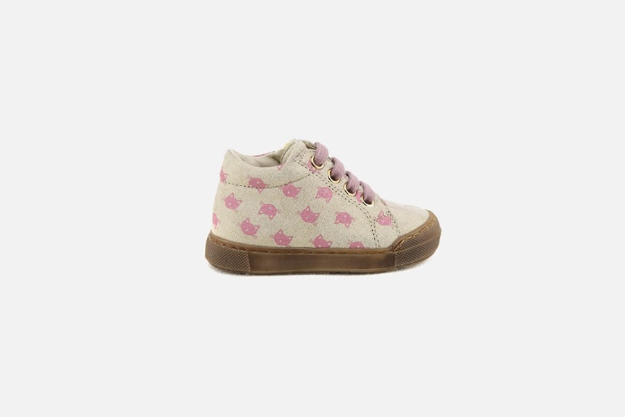 Girls Falcotto | Falcotto - Caty Cat Pink Platine Lace-Up Boots On Labotte