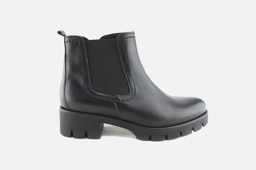 Women Gabor | Gabor - Hematite Lisse Noir Ankle Boots On Labotte