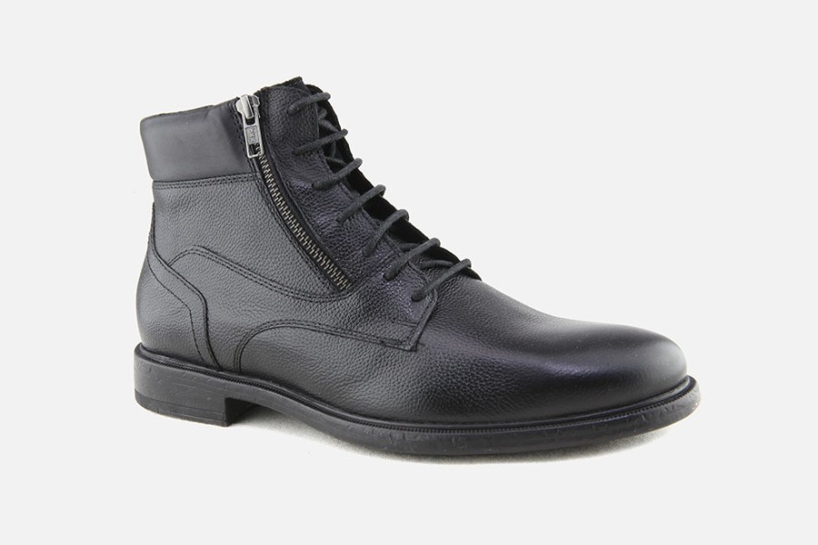 Men Geox | Geox - Terence Hi Zip Black Lace-Up Boots On Labotte