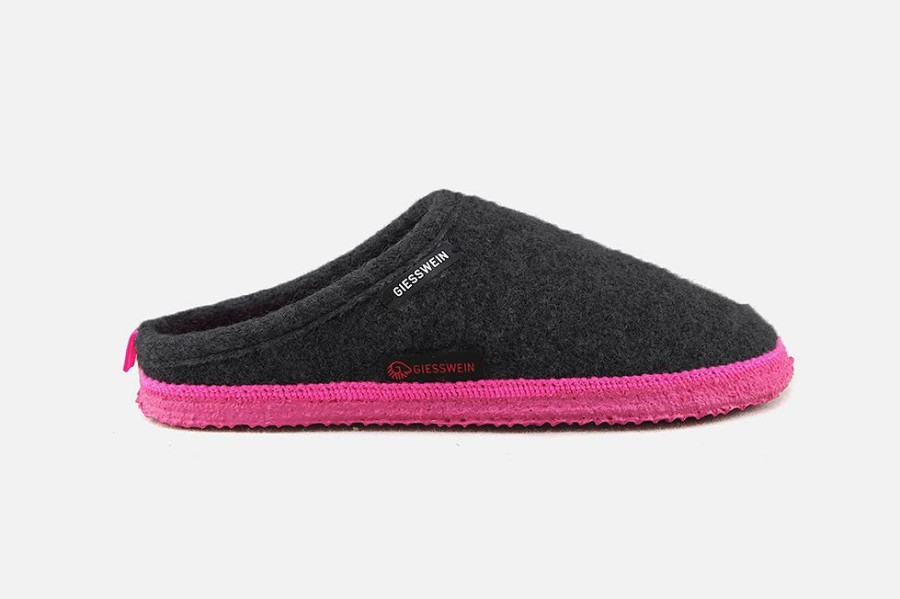 Women Giesswein | Giesswein - Woolpops Dark Grey Fuxia Low Slippers On Labotte