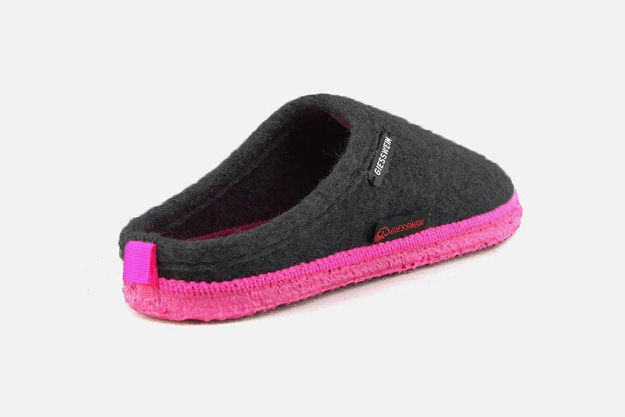 Women Giesswein | Giesswein - Woolpops Dark Grey Fuxia Low Slippers On Labotte