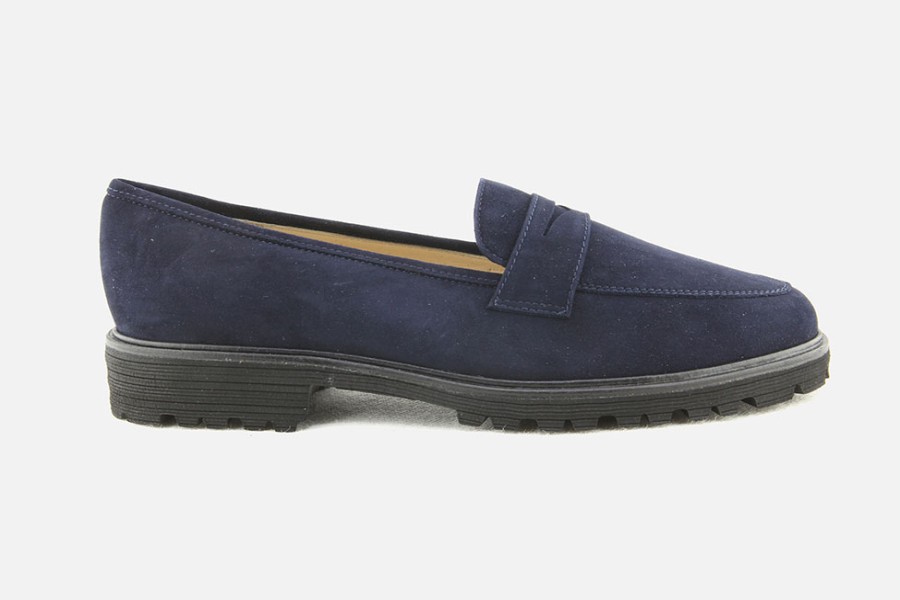 Women Brunate | Brunate - Balade Daim Bleu Loafers On Labotte