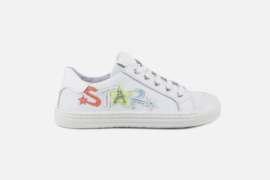 Girls Romagnoli | Romagnoli - Antonia Star Blanc Lace-Up Shoes On Labotte