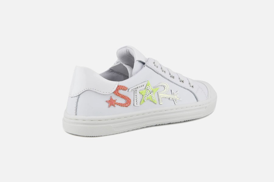 Girls Romagnoli | Romagnoli - Antonia Star Blanc Lace-Up Shoes On Labotte