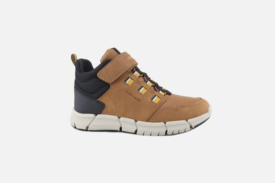 Boys Geox | Geox - Flexyper Abx Brown Velcro Shoes On Labotte