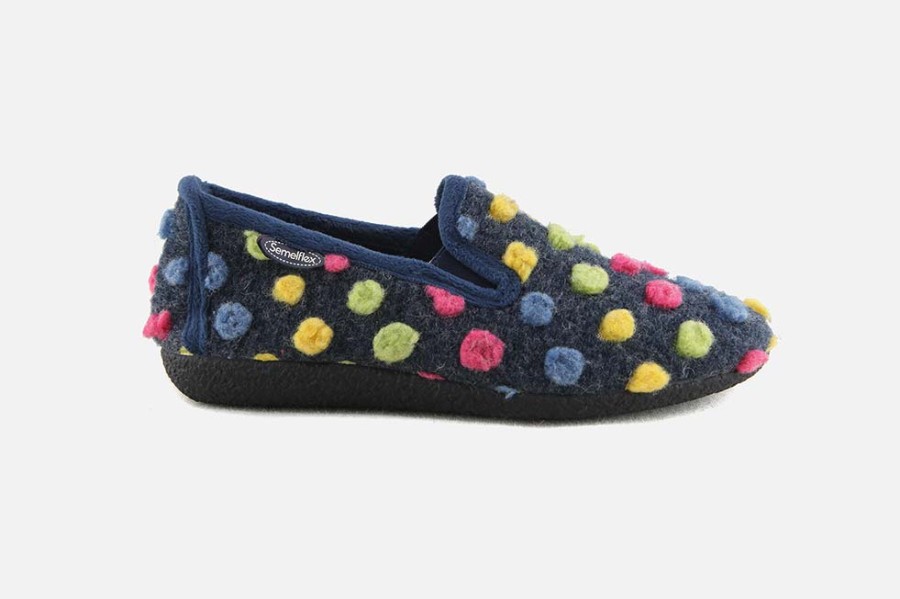 Women Semelflex | Semelflex - Kawa Bleu Pois Multi Low Slippers On Labotte