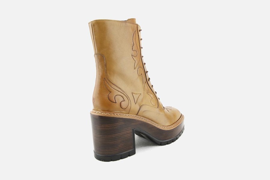 Women Pons Quintana | Pons Quintana - Tatiana Toffee Lace-Up Boots On Labotte
