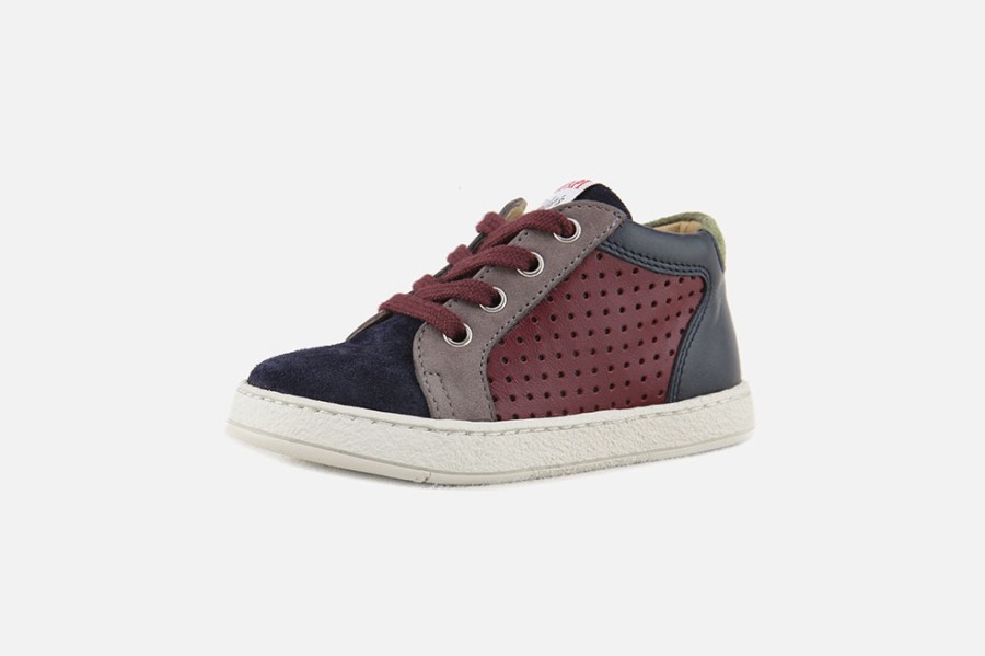 Boys Pom d'Api | Pom D'Api - Mousse Lace Marine Bordeaux Lace-Up Boots On Labotte