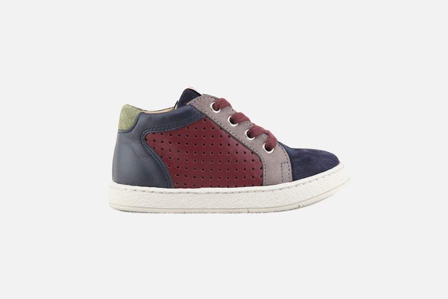 Boys Pom d'Api | Pom D'Api - Mousse Lace Marine Bordeaux Lace-Up Boots On Labotte