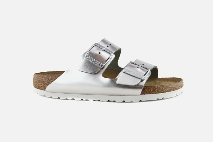 Women Birkenstock | Birkenstock - Arizona Metallic Silver Sandals On Labotte