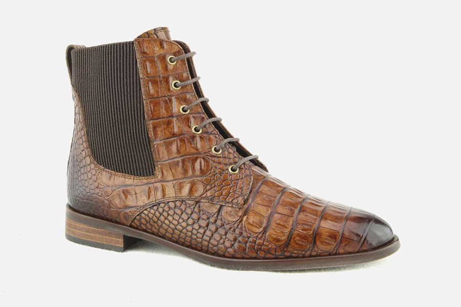 Women Pertini | Pertini - Respa Croco Terra Lace-Up Boots On Labotte