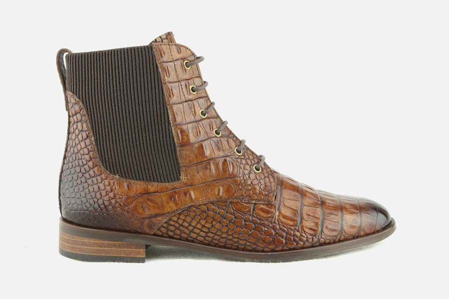 Women Pertini | Pertini - Respa Croco Terra Lace-Up Boots On Labotte