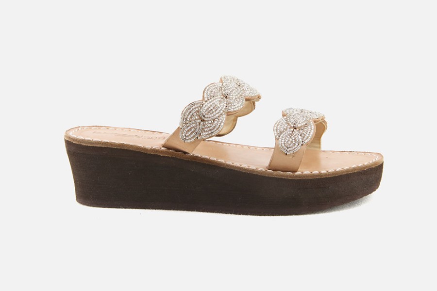 Women Laidback London | Laidback London - Erongo Wedge Brown Silver Sandals On Labotte