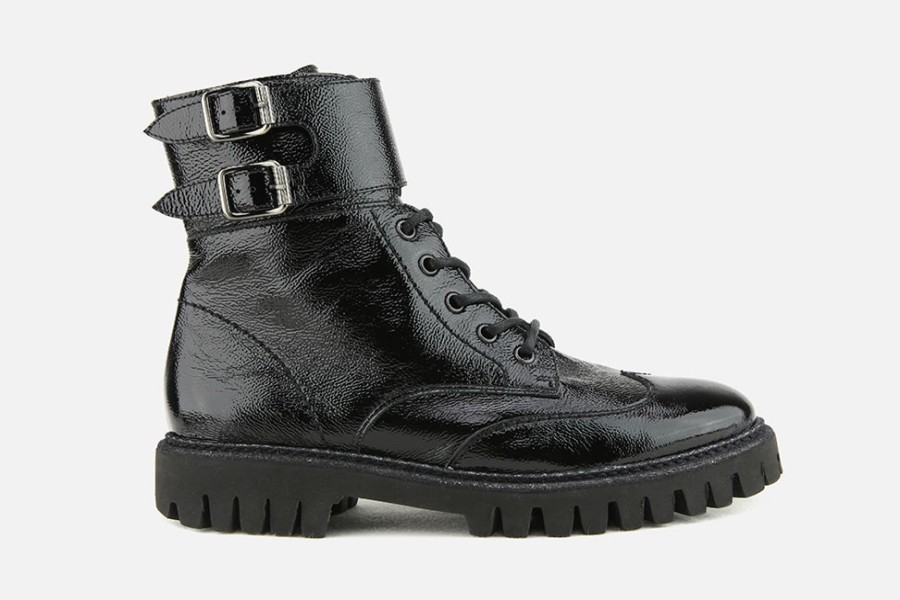 Women Paul Green | Paul Green - Pixel Lack Black Lace-Up Boots On Labotte