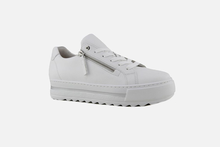 Women Gabor | Gabor - Nancy Lisse Blanc Sneakers On Labotte