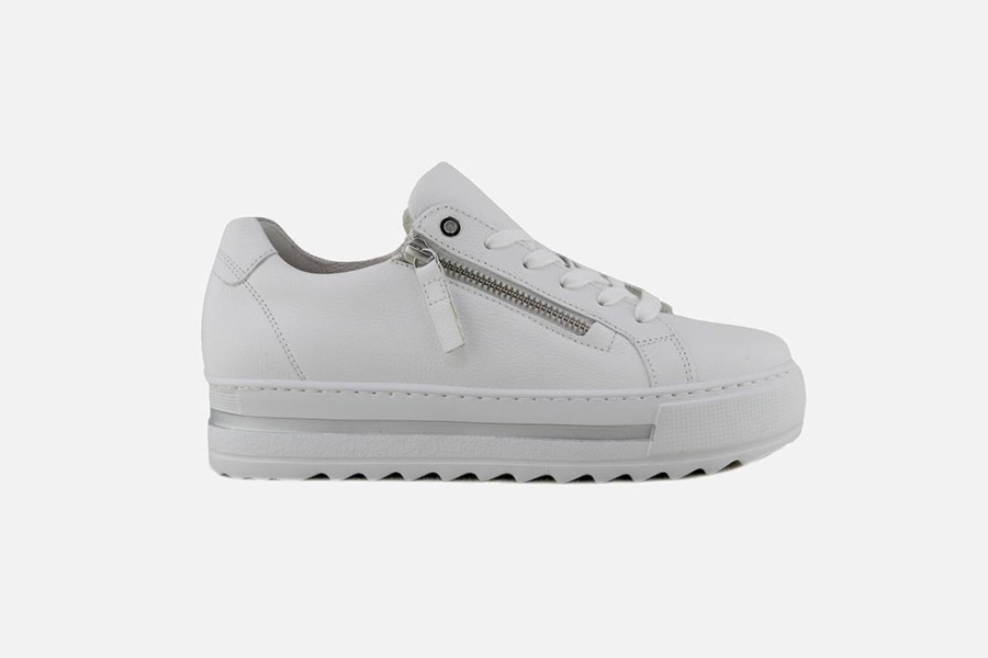 Women Gabor | Gabor - Nancy Lisse Blanc Sneakers On Labotte