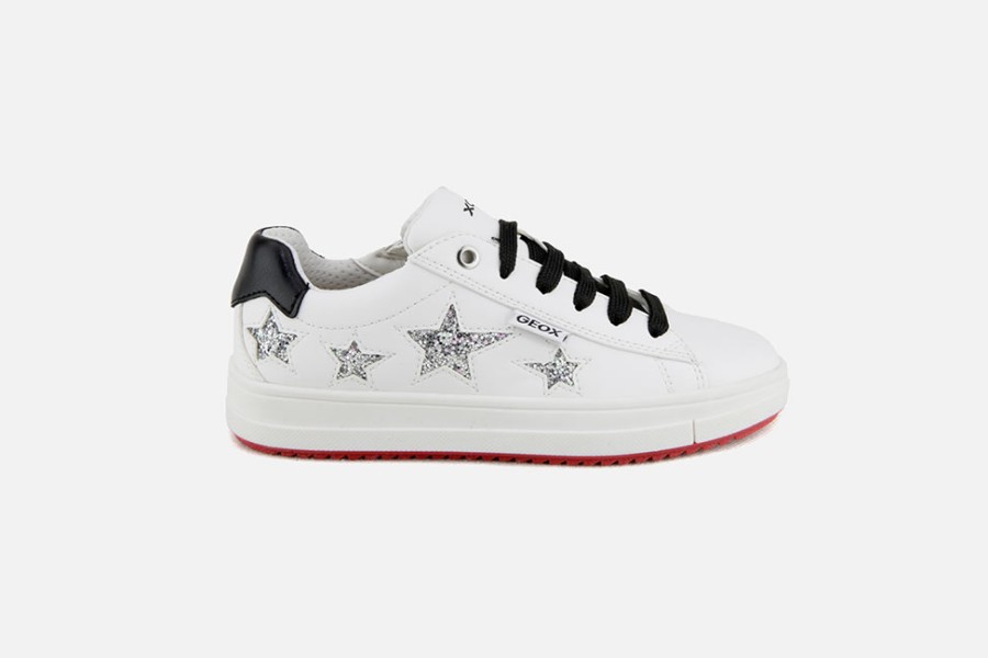 Girls Geox | Geox - Rebecca White Star Lace-Up Shoes On Labotte