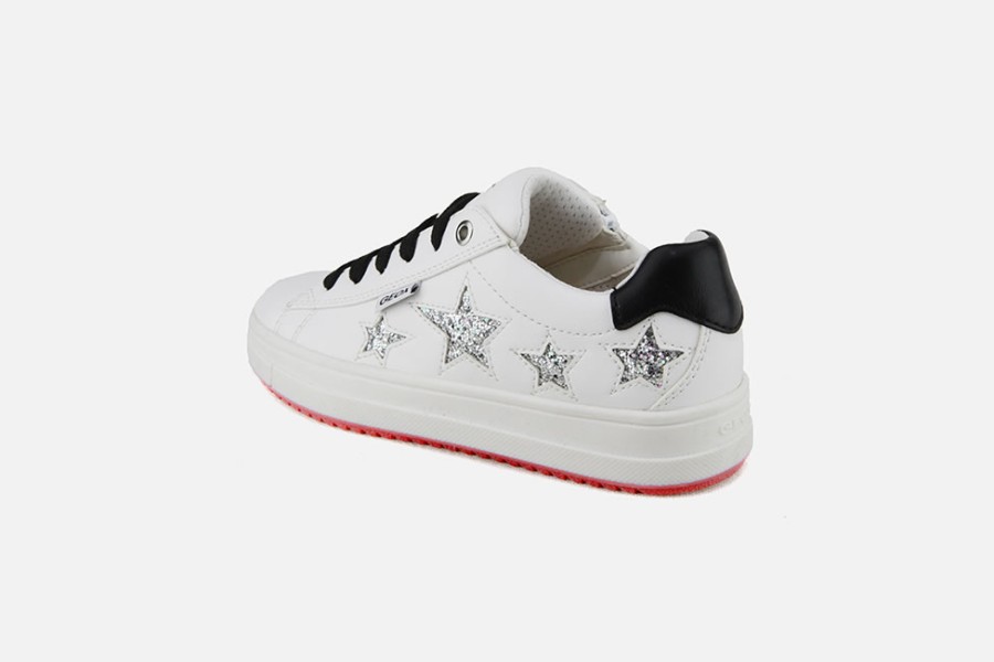 Girls Geox | Geox - Rebecca White Star Lace-Up Shoes On Labotte
