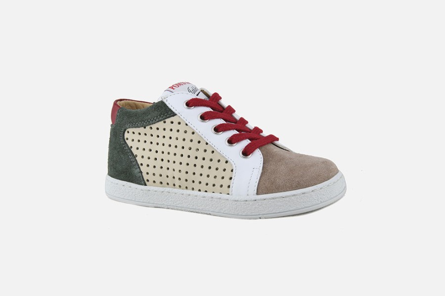 Boys Pom d'Api | Pom D'Api - Mousse Zip Clay Beige Bordeaux Lace-Up Boots On Labotte