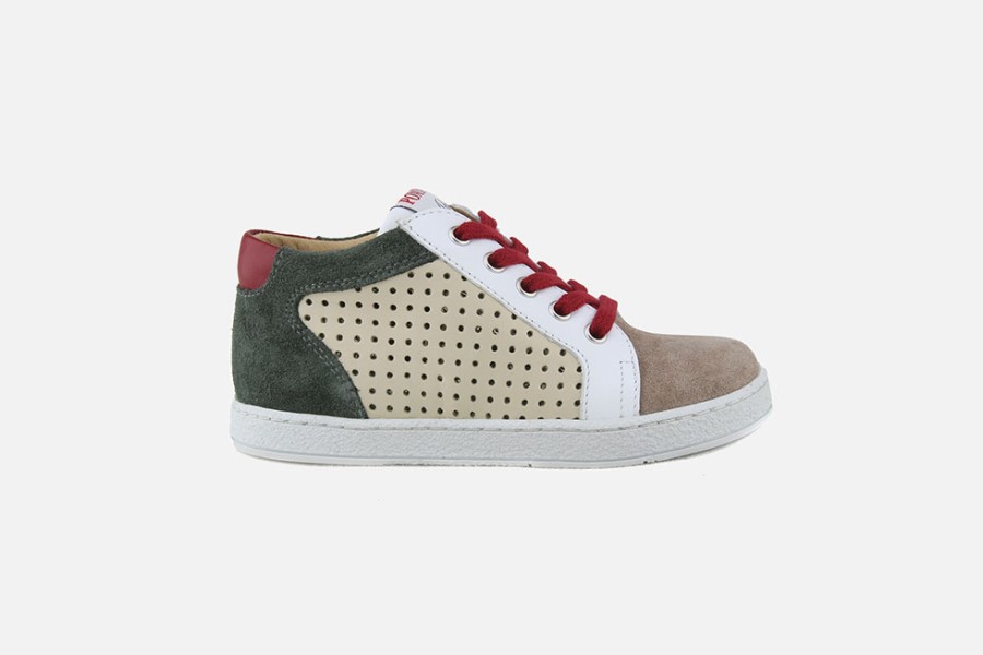 Boys Pom d'Api | Pom D'Api - Mousse Zip Clay Beige Bordeaux Lace-Up Boots On Labotte