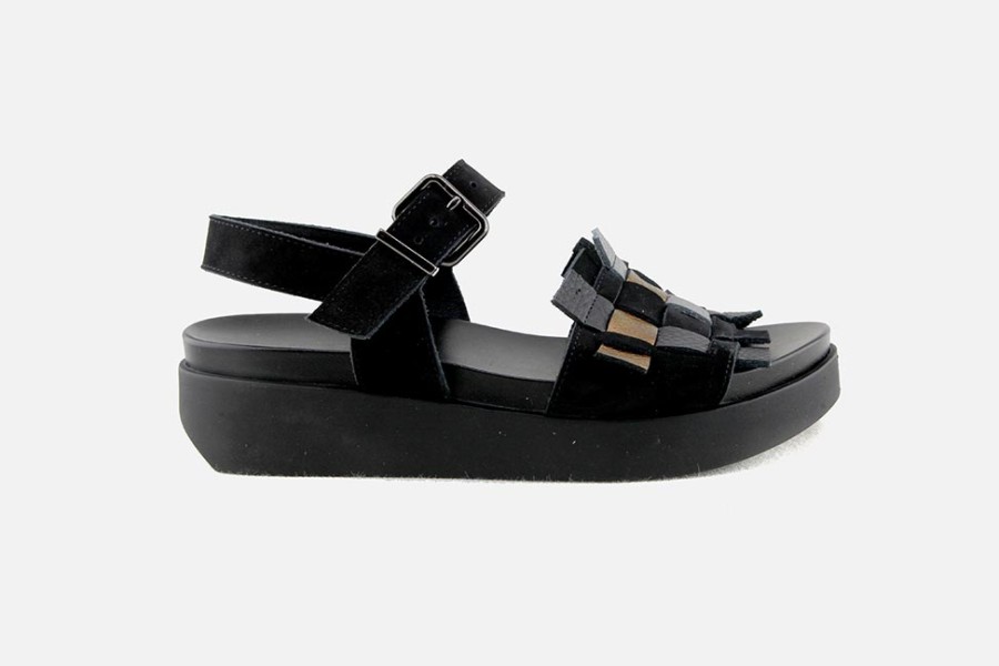 Women Arche | Arche - Myakey Noir Metal Sandals On Labotte