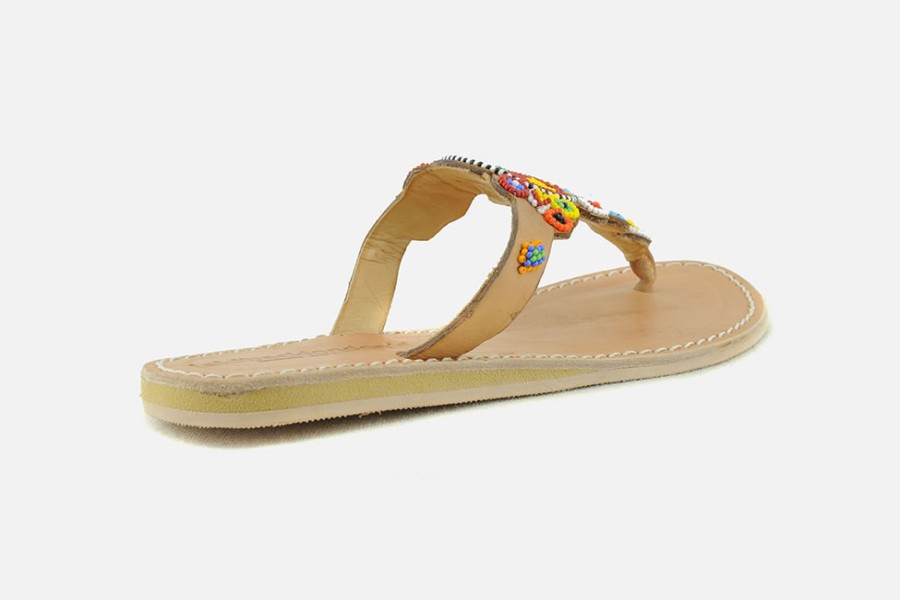 Women Laidback London | Laidback London - Simba Flat Light Brown Tribal Sandals On Labotte