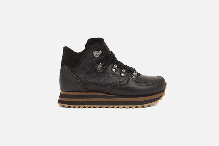 Women Woden | Woden - Mille Croco Black Lace-Up Boots On Labotte