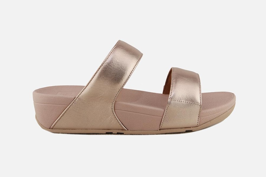 Women Fitflop | Fitflop - Lulu Slide Rosegold Leather Sandals On Labotte
