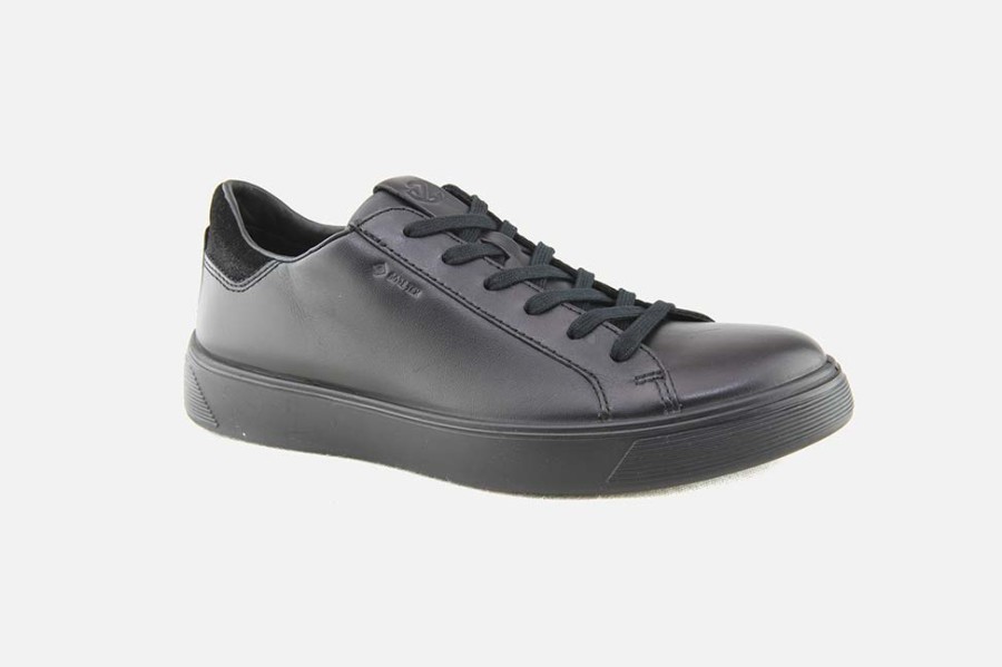 Men Ecco | Ecco - Street Tray Lisse Noir Gtx Sneakers On Labotte