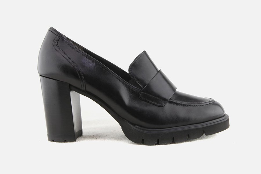 Women Paul Green | Paul Green - Pergola Lisse Noir Loafers On Labotte