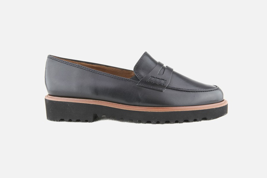 Women Paul Green | Paul Green - Perfect Lisse Noir Loafers On Labotte