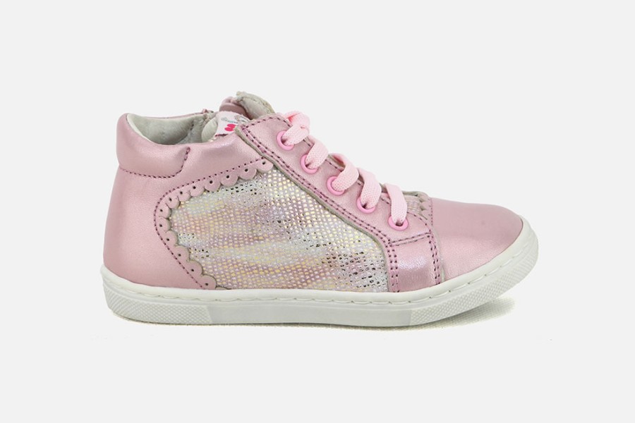 Girls Romagnoli | Romagnoli - Odila Rosa Nacre Lace-Up Boots On Labotte