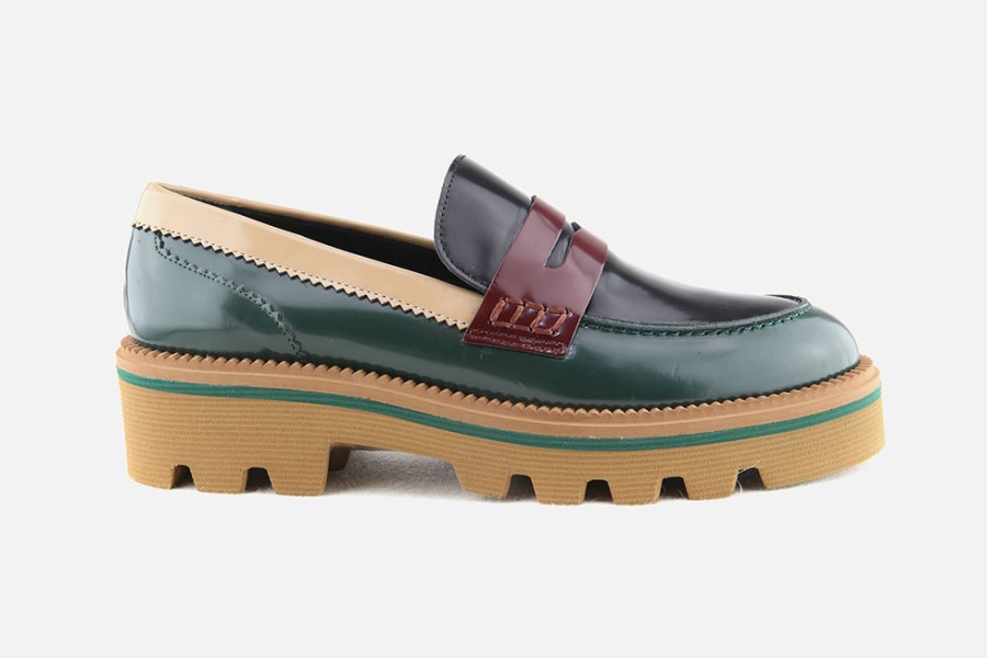 Women Jhay | Jhay - Versus Vert Noir Bordeaux Loafers On Labotte