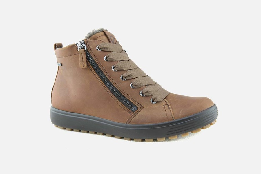 Women Ecco | Ecco - Soft 7 Tred Hi Brown Gtx Lace-Up Boots On Labotte