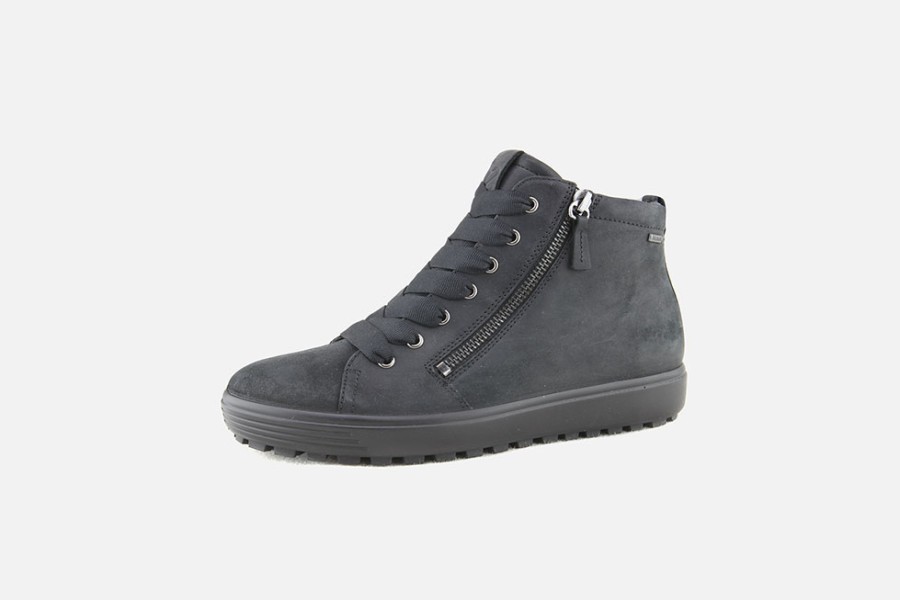 Women Ecco | Ecco - Soft 7 Tred Hi Black Gtx Lace-Up Boots On Labotte