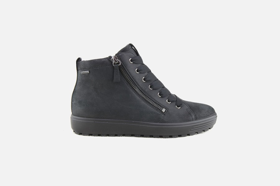 Women Ecco | Ecco - Soft 7 Tred Hi Black Gtx Lace-Up Boots On Labotte