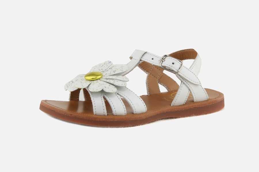 Girls Pom d'Api | Pom D'Api - Plagette Big Flo Blanc Sandals On Labotte