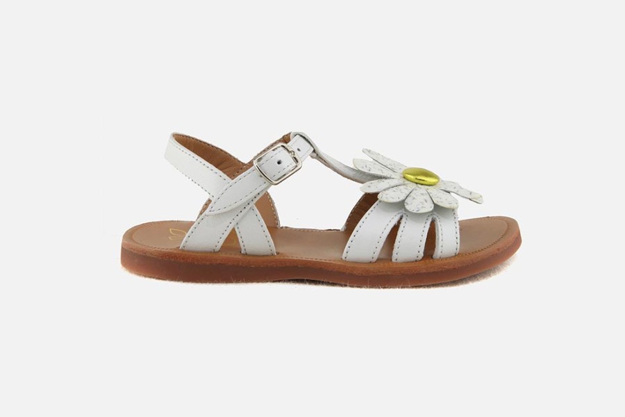 Girls Pom d'Api | Pom D'Api - Plagette Big Flo Blanc Sandals On Labotte