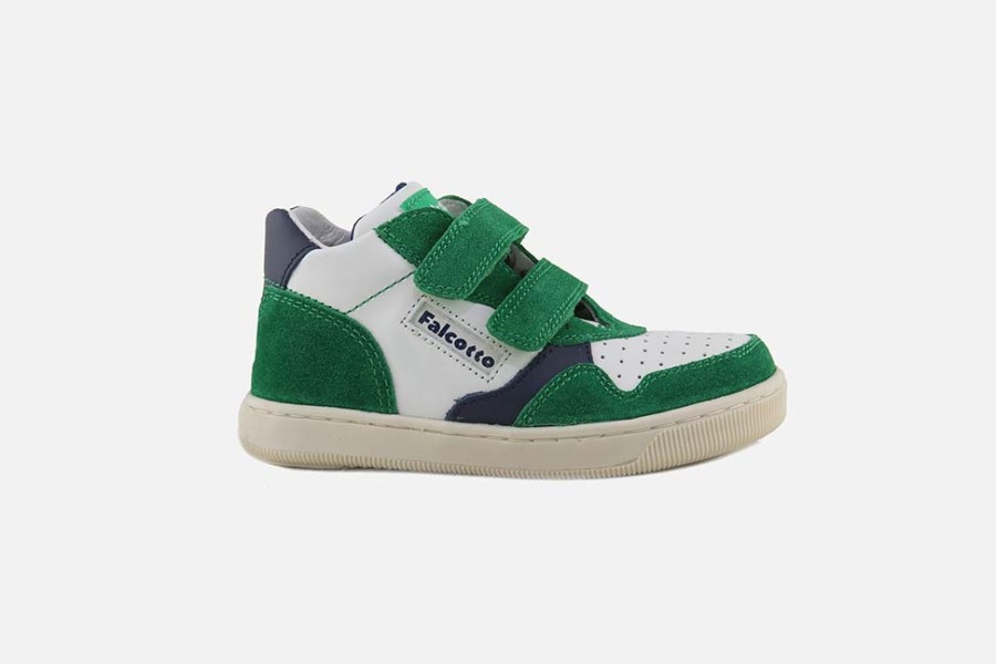 Boys Falcotto | Falcotto - Charlie Vert Blanc Bleu Velcro Shoes On Labotte