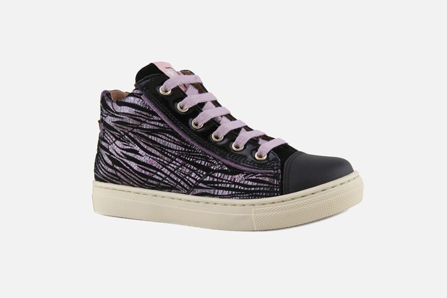 Girls Romagnoli | Romagnoli - Linette Noir Prune Lace-Up Boots On Labotte