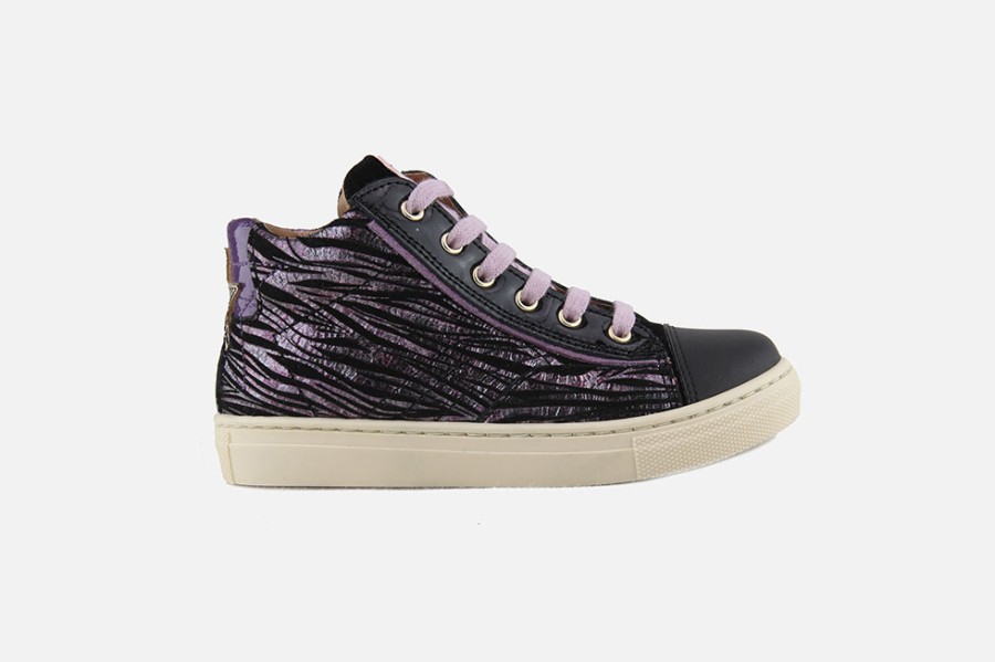 Girls Romagnoli | Romagnoli - Linette Noir Prune Lace-Up Boots On Labotte