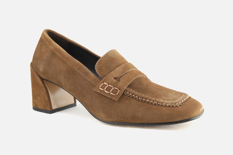 Women Jhay | Jhay - Virgule Daim Marron Loafers On Labotte