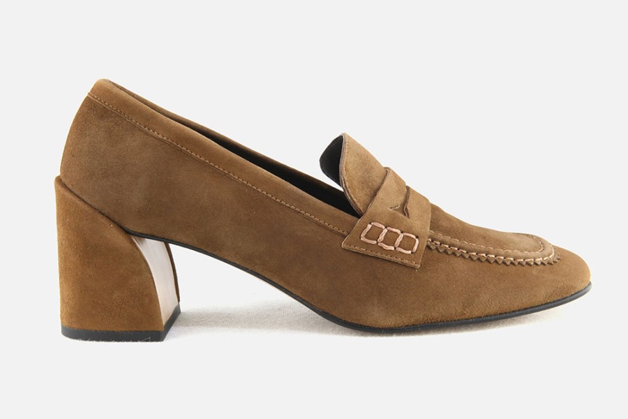 Women Jhay | Jhay - Virgule Daim Marron Loafers On Labotte